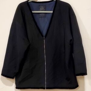 Peter Hahm Black Velvety 100% Cashmere  Rhinestone Zip Evening Jacket, XL EUC